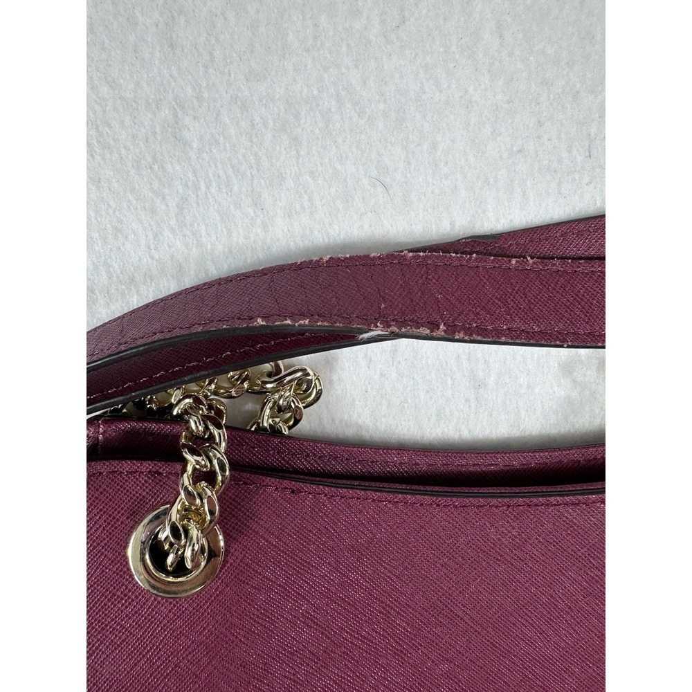 Michael Kors Burgundy Saffiano Leather Chain Tote Bag - Gold Hardware - Picture 10 of 12